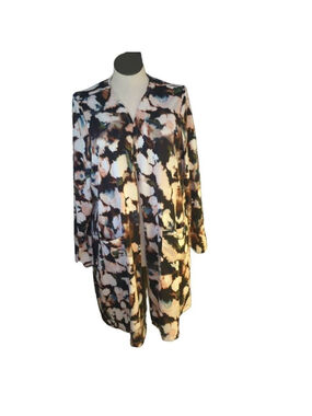 Nina Leonard Women's 2X Petite Longline Duster Cardigan Abstract Spot Multicolor